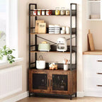 70.87 Bibliothèque industrielle avec portes, étagère de rangement ouverte rustique à 4 niveaux, étagère de présentation de style ferme pour chambre, salon, bureau à domicile, marron