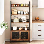 70.87 Bibliothèque industrielle avec portes, étagère de rangement ouverte rustique à 4 niveaux, étagère de présentation de style ferme pour chambre, salon, bureau à domicile, marron
