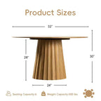 PexFix 52 Ensemble Table à Manger Ronde Moderne avec 8 Chaises Rembourrées Plateau en Bois Texturé Naturel Base Piédestal Plissée Sièges Beige pour Cuisine Salle à Manger