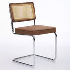 Lot de 2 chaises de salle à manger modernes du milieu du siècle, vert olive, chaises d'appoint en velours avec dossier en rotin naturel et piètement en chrome inoxydable