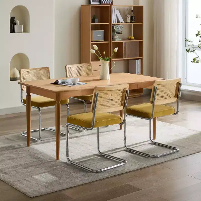 Lot de 2 chaises de salle à manger modernes du milieu du siècle, vert olive, chaises d'appoint en velours avec dossier en rotin naturel et piètement en chrome inoxydable