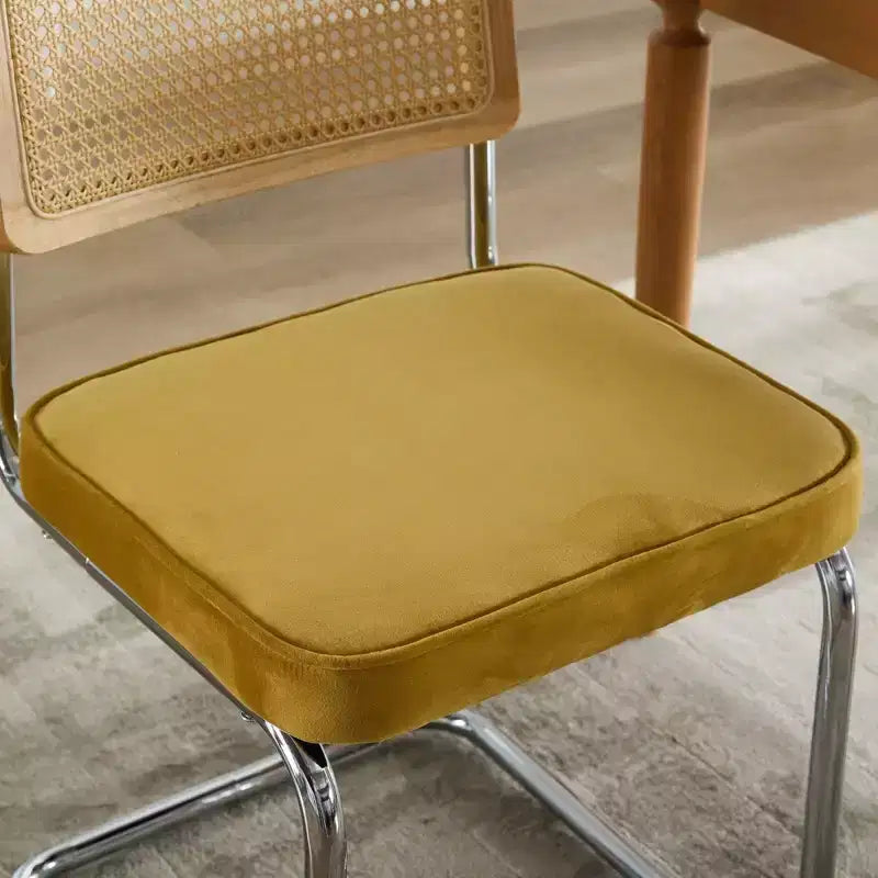 Lot de 2 chaises de salle à manger modernes du milieu du siècle, vert olive, chaises d'appoint en velours avec dossier en rotin naturel et piètement en chrome inoxydable