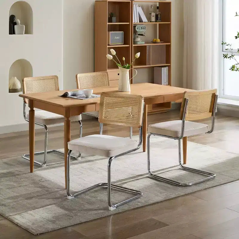 Lot de 2 chaises de salle à manger modernes du milieu du siècle, vert olive, chaises d'appoint en velours avec dossier en rotin naturel et piètement en chrome inoxydable