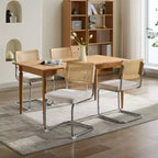 Lot de 2 chaises de salle à manger modernes du milieu du siècle, vert olive, chaises d'appoint en velours avec dossier en rotin naturel et piètement en chrome inoxydable