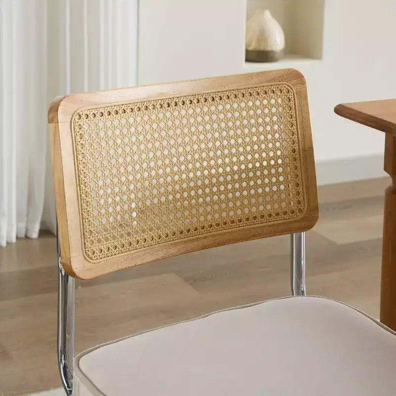 Lot de 2 chaises de salle à manger modernes du milieu du siècle, vert olive, chaises d'appoint en velours avec dossier en rotin naturel et piètement en chrome inoxydable
