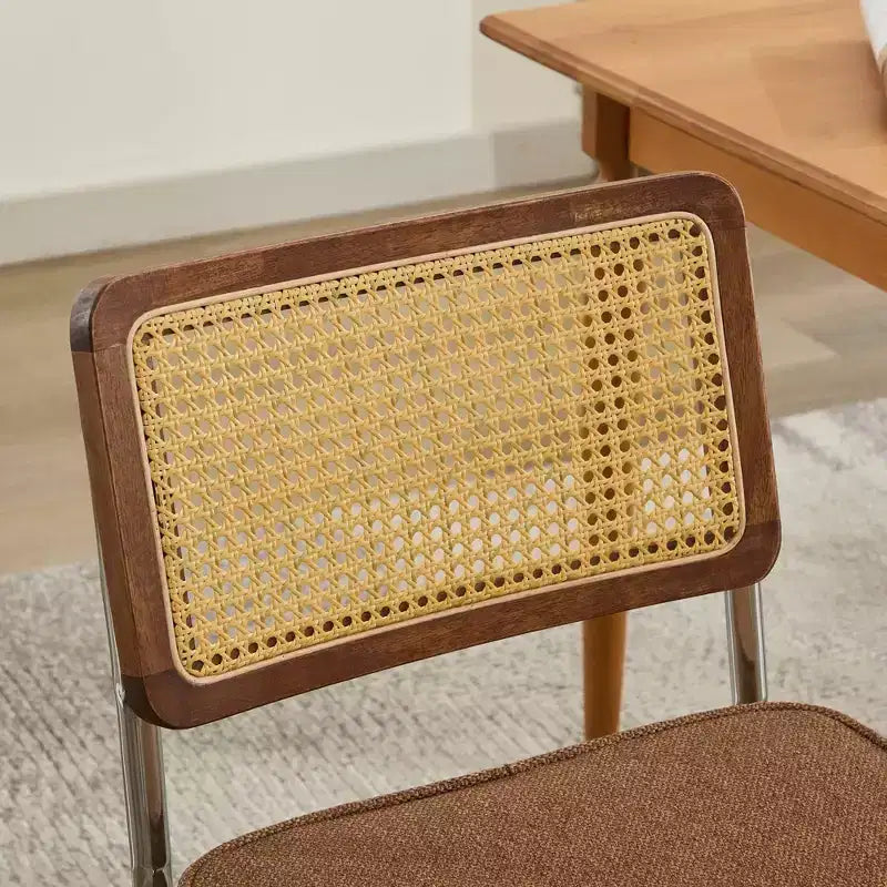 Lot de 2 chaises de salle à manger modernes du milieu du siècle, vert olive, chaises d'appoint en velours avec dossier en rotin naturel et piètement en chrome inoxydable