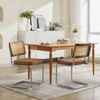 Lot de 2 chaises de salle à manger modernes du milieu du siècle, vert olive, chaises d'appoint en velours avec dossier en rotin naturel et piètement en chrome inoxydable
