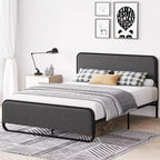 Queen Platform Bed Frame, Upholstered Queen Bed Frame with Headboard, Footboard, Under Bed Storage, Modern Noise Free Bed Frame with Sturdy Metal