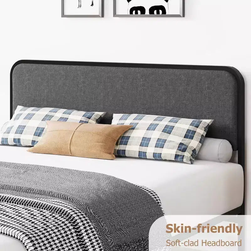 Cadre de lit Queen, Cadre de lit Queen rembourré avec tête de lit, pied de lit, rangement sous le lit, Cadre de lit moderne silencieux avec métal robuste