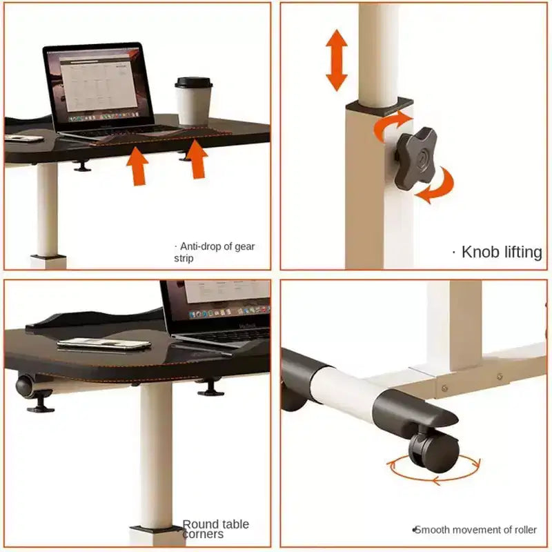 Table avec roulettes - Bureau d'ordinateur portable roulant à hauteur réglable, table d'appoint pour bureau à domicile