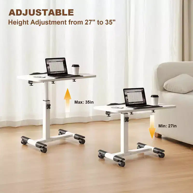 Table avec roulettes - Bureau d'ordinateur portable roulant à hauteur réglable, table d'appoint pour bureau à domicile