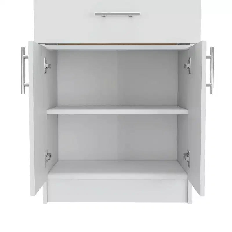 Meuble de rangement Okak Pantry, Meuble de rangement avec un tiroir, Deux étagères intérieures, Meuble pour entrée, salon, blanc