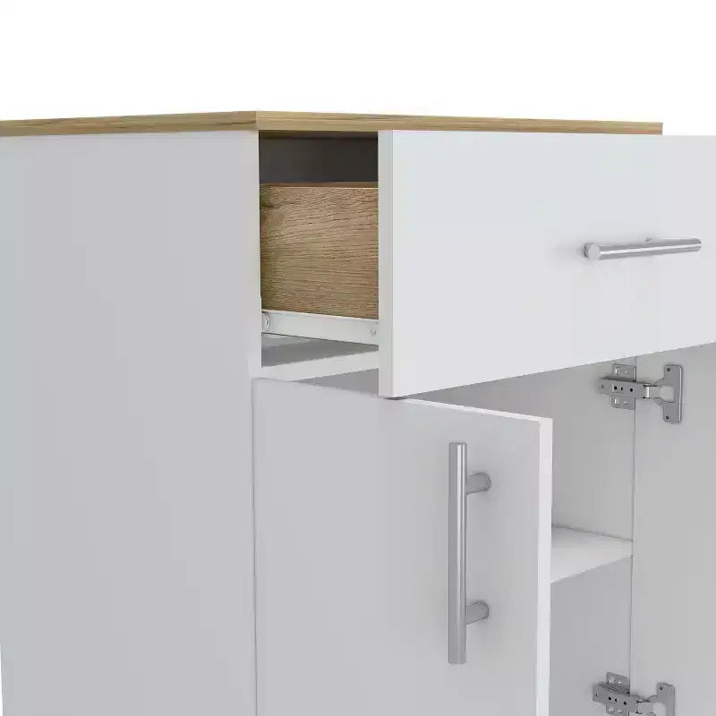 Meuble de rangement Okak Pantry, Meuble de rangement avec un tiroir, Deux étagères intérieures, Meuble pour entrée, salon, blanc