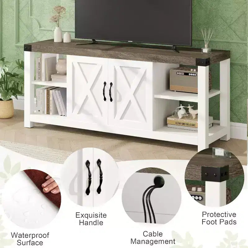 Meuble TV banc de divertissement 65" - Console média avec étagères de rangement pour salon