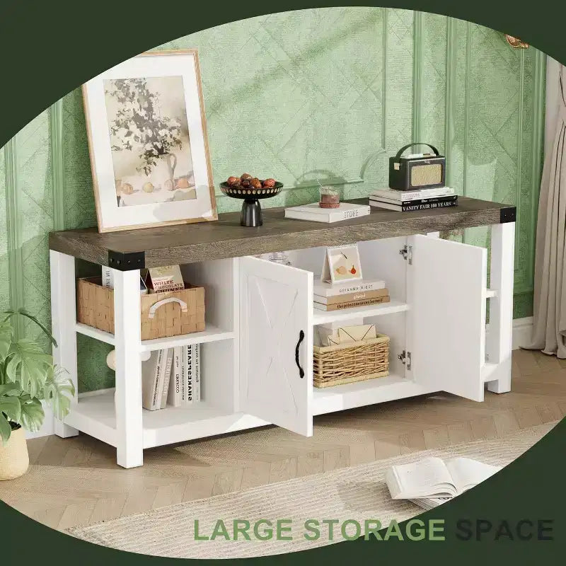 Meuble TV banc de divertissement 65" - Console média avec étagères de rangement pour salon