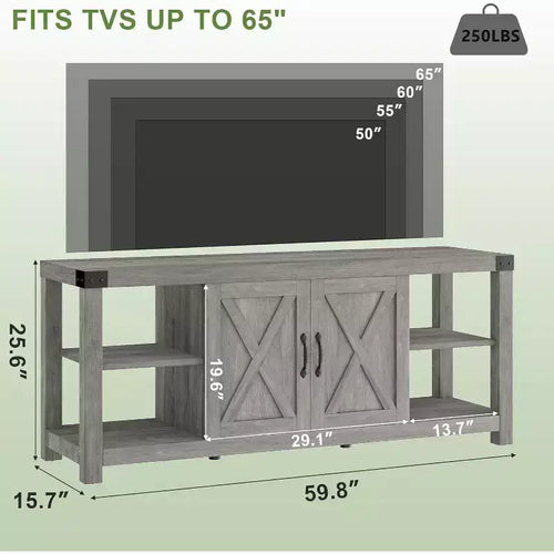 Meuble TV banc de divertissement 65" - Console média avec étagères de rangement pour salon