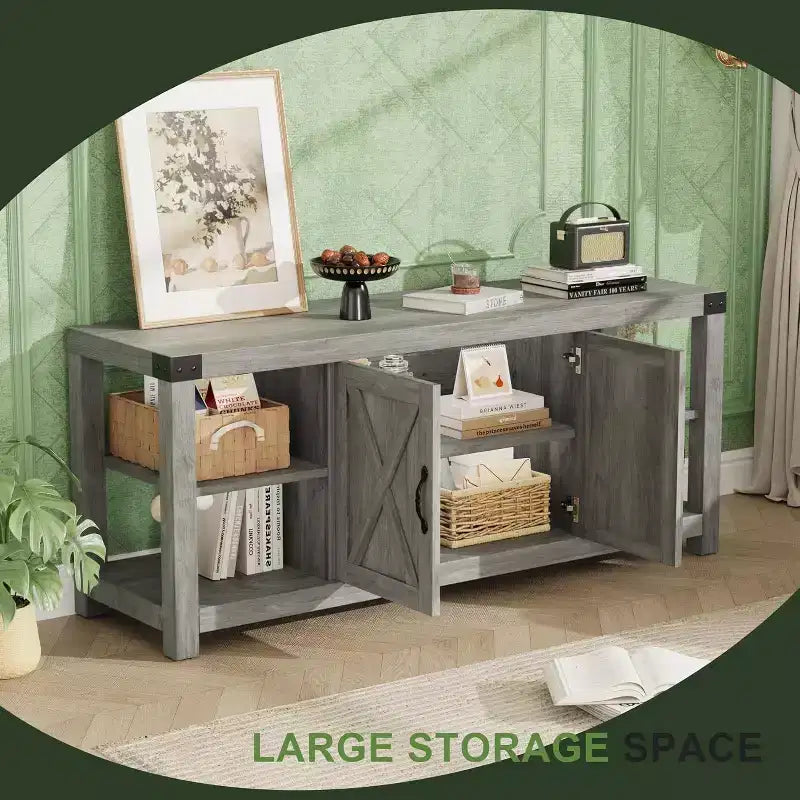 Meuble TV banc de divertissement 65" - Console média avec étagères de rangement pour salon