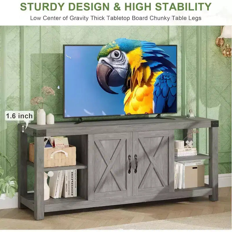 Meuble TV banc de divertissement 65" - Console média avec étagères de rangement pour salon