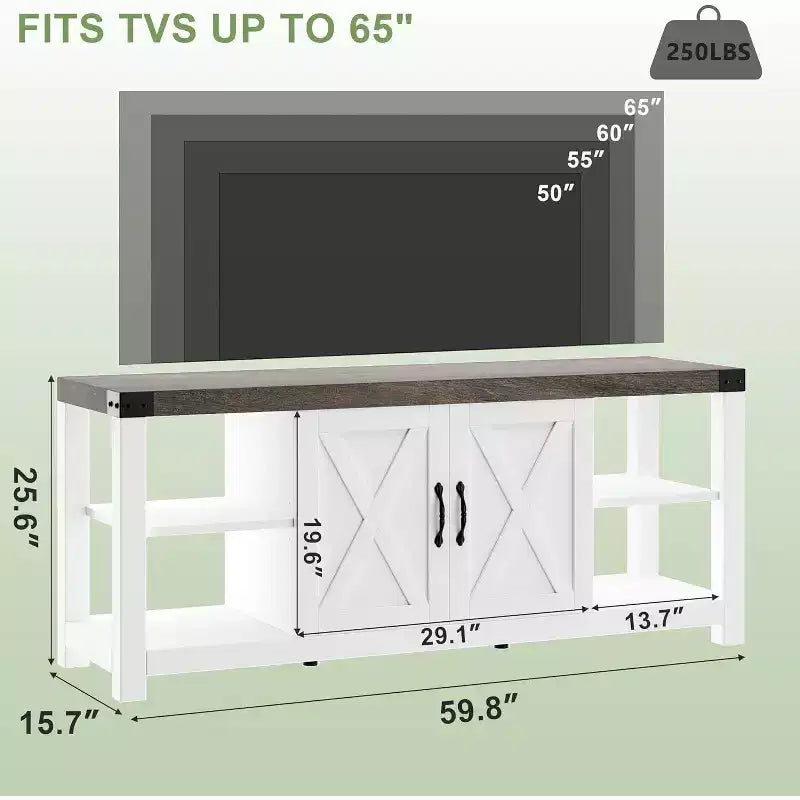 Meuble TV banc de divertissement 65" - Console média avec étagères de rangement pour salon