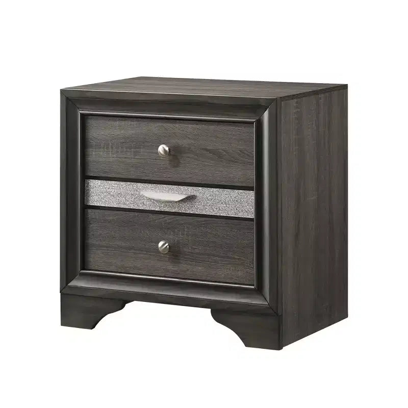 CLIHOME Table de chevet contemporaine avec rangements, accents argentés et tiroir à bijoux caché