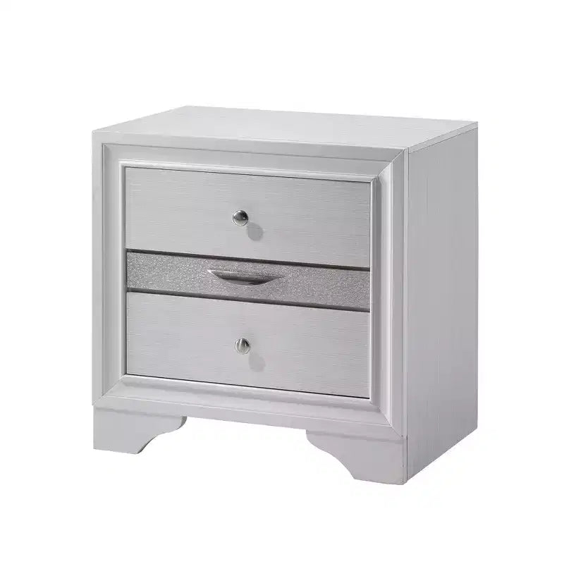 CLIHOME Table de chevet contemporaine avec rangements, accents argentés et tiroir à bijoux caché