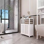 MAYEERTY White Large Bamboo Storage Cabinet Furniture for Bathroom Living Room with Shelves 1pcs