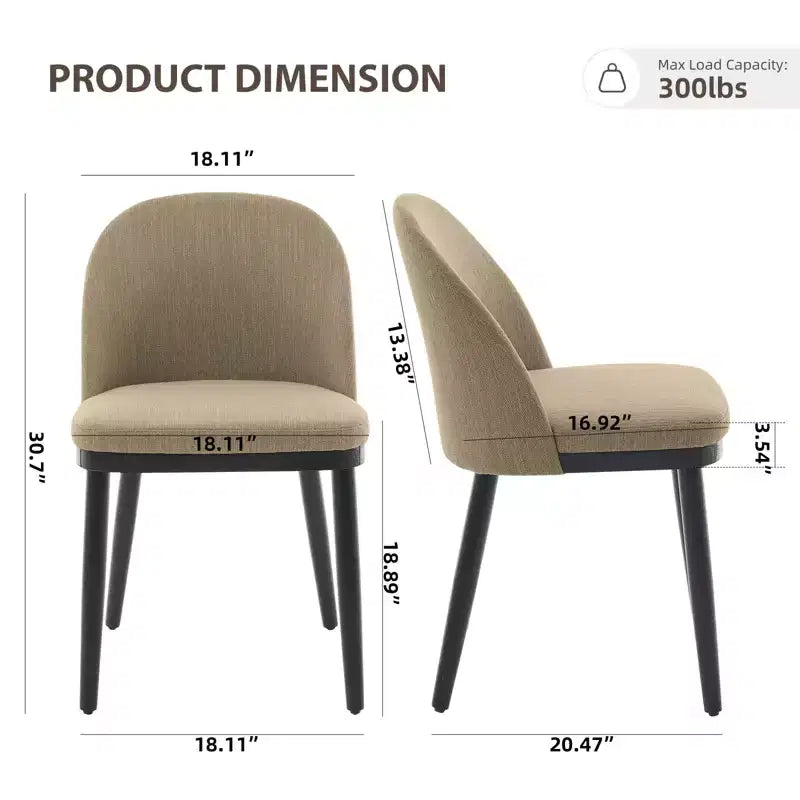 Chaises de salle à manger, lot de 2 chaises de cuisine rembourrées en lin – Chaises d'appoint modernes en bois avec coussins épais pour salle à manger, beige