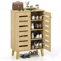 Costway 4-Tier Wooden Shoe Storage Cabinet with Doors Removable Shelves for Entryway