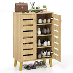 Costway 4-Tier Wooden Shoe Storage Cabinet with Doors Removable Shelves for Entryway