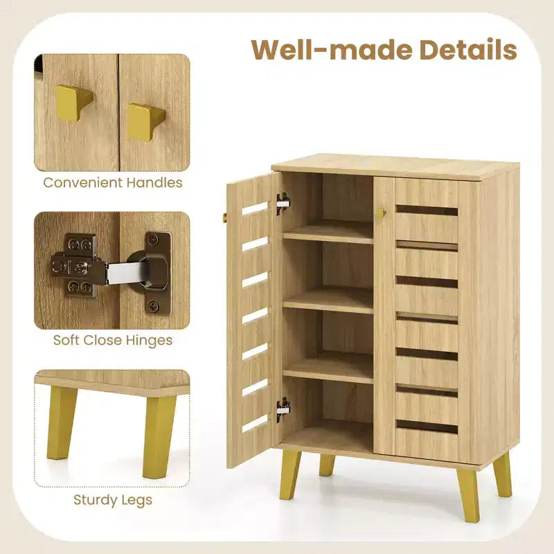 Meuble à Chaussures Costway à 4 Niveaux en Bois avec Portes et Étagères Amovibles pour Entrée