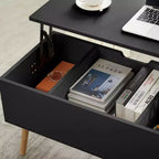 Table basse à plateau relevable TROPOW Table centrale avec compartiment caché Étagère de rangement réglable Table à manger à plateau relevable, noire