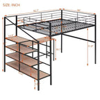 Lit mezzanine pleine grandeur avec escalier, lit mezzanine en métal avec bureau, cadre de lit mezzanine double avec échelle de rangement latérale