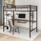 Metal Loft Bed with Built-in Desk and Storage Shelf,High Loft Bed with Keyboard Tray for Kids Boys Girls Teens