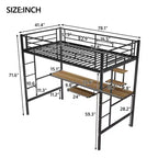 Lit mezzanine en métal avec bureau intégré et étagère de rangement, lit mezzanine haut avec tablette coulissante pour clavier pour enfants garçons filles adolescents