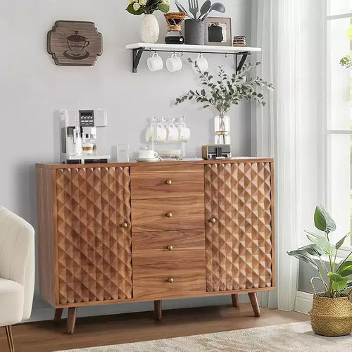 47.2 W Sideboard Buffets Cabinet with 4 Drawers, Large Buffets Cabinet with Storage, Wood Farmhouse Buffet Cabinets with 2 Door, for Home