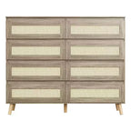 Commode à 8 tiroirs pour chambre à coucher, commode en rotin de 120 cm de large, commode de rangement en bois, meuble console TV pour salon ou couloir