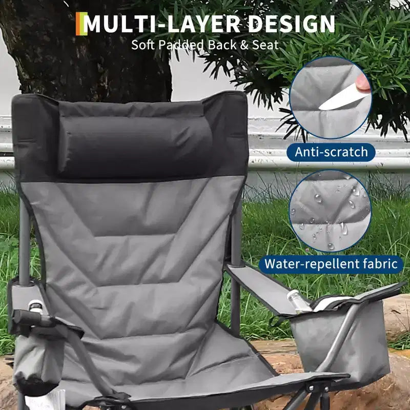 Chaise de camping pliante surdimensionnée, chaise portable rembourrée d'extérieur avec porte-gobelet, capacité de 204 kg