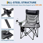 Chaise de camping pliante surdimensionnée, chaise portable rembourrée d'extérieur avec porte-gobelet, capacité de 204 kg