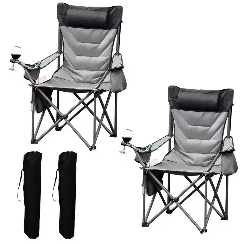 Chaise de camping pliante surdimensionnée, chaise portable rembourrée d'extérieur avec porte-gobelet, capacité de 204 kg