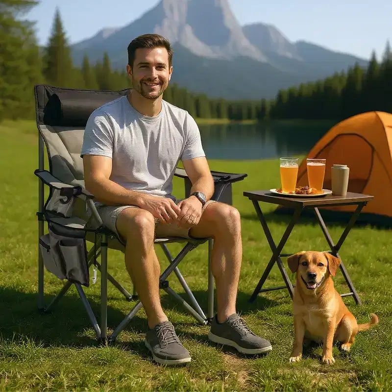 Chaise de camping pliante surdimensionnée, chaise portable rembourrée d'extérieur avec porte-gobelet, capacité de 204 kg