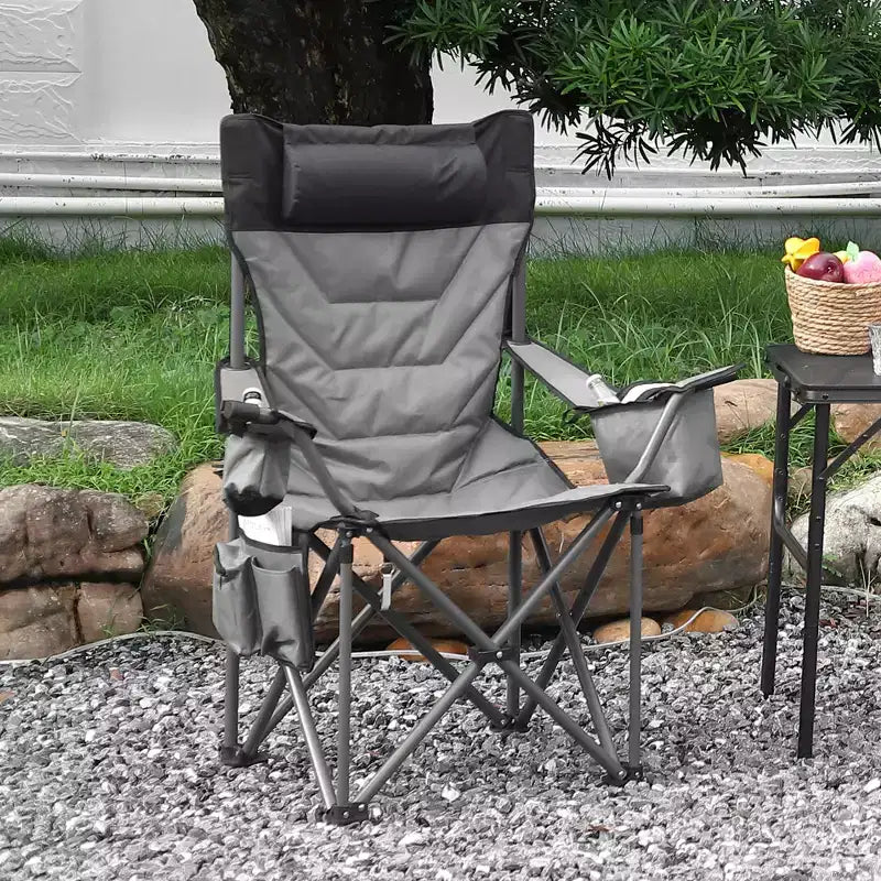 Chaise de camping pliante surdimensionnée, chaise portable rembourrée d'extérieur avec porte-gobelet, capacité de 204 kg
