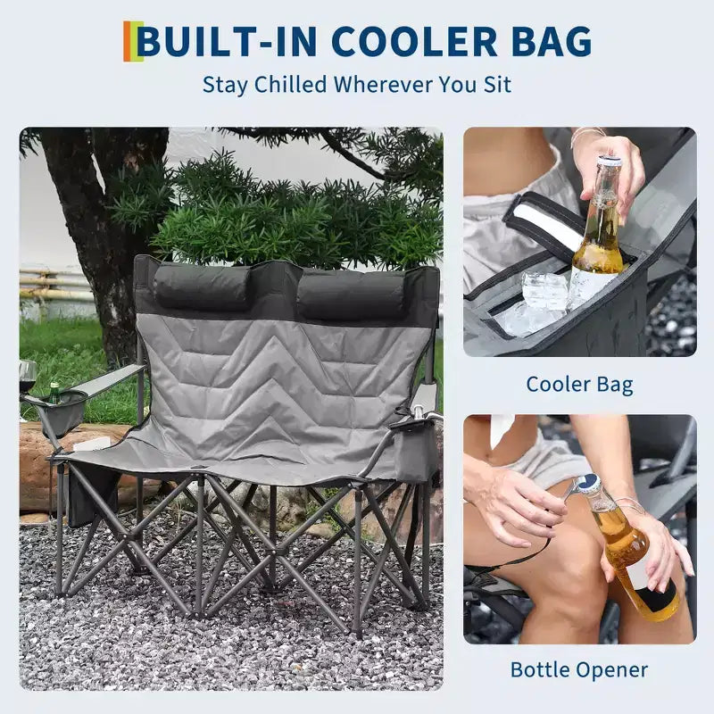 Chaise de camping pliante surdimensionnée, chaise portable rembourrée d'extérieur avec porte-gobelet, capacité de 204 kg