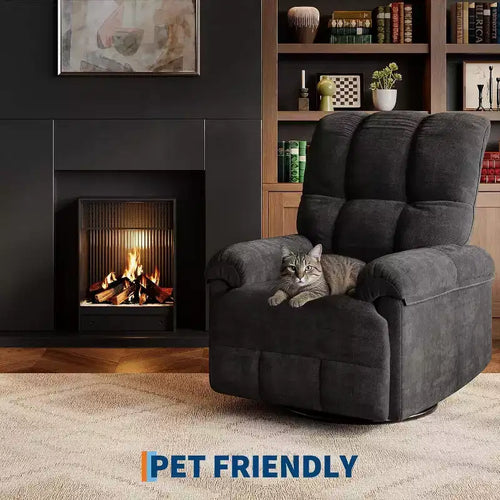 Fauteuil inclinable pivotant à 360° en chenille – Fauteuil à bascule manuel avec accoudoirs rembourrés pour salon et chambre d'enfant