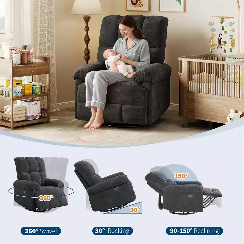 Fauteuil inclinable pivotant à 360° en chenille – Fauteuil à bascule manuel avec accoudoirs rembourrés pour salon et chambre d'enfant