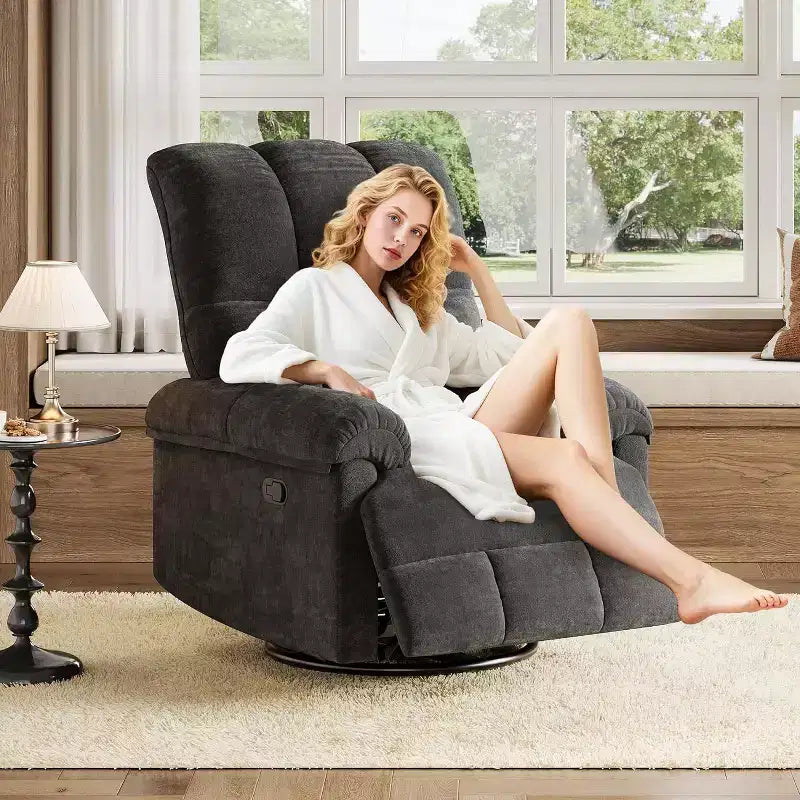 Fauteuil inclinable pivotant à 360° en chenille – Fauteuil à bascule manuel avec accoudoirs rembourrés pour salon et chambre d'enfant