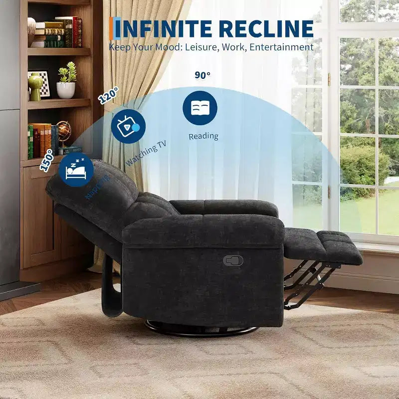 Fauteuil inclinable pivotant à 360° en chenille – Fauteuil à bascule manuel avec accoudoirs rembourrés pour salon et chambre d'enfant