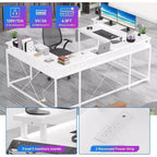 Bureau d'angle en U de 200 cm pour gamer, bureau d'ordinateur réversible en forme de L avec prises de courant, lumières LED, support d'écran et étagères de rangement