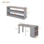Lit mezzanine double avec bureau rétractable et 3 tiroirs, lit mezzanine en bois avec escalier de rangement et étagères