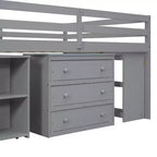 Lit mezzanine double avec bureau rétractable et 3 tiroirs, lit mezzanine en bois avec escalier de rangement et étagères