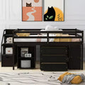 Full Size Loft Bed with Retractable Writing Desk and 3 Drawers, Wooden Loft Bed with Storage Stairs and Shelves